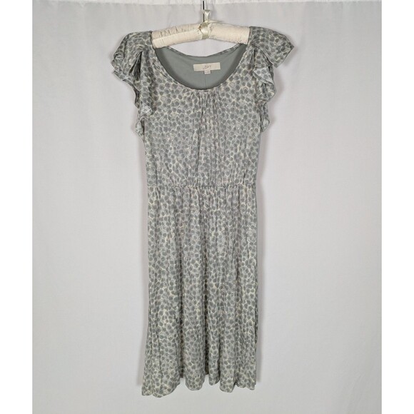 NWT Loft Dress XS Women's Gray Dot Print Ruffle Short Sleeve Fit & Flare - Picture 1 of 5